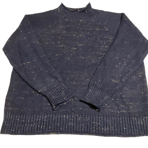 Fat Face Navy Gold Flecked Mock Turtleneck Pullover Sweater, 8 - Picture 1 of 16